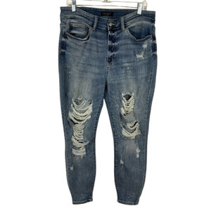 Judy Blue Jeans Womens 16W Blue Denim Hi Rise Skinny Fit Distressed Medium Wash
